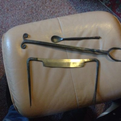 Three artifacts from my summer at the Historic Northampton Museum. Each taught me a specific lesson--the spoon an exercise in creating a delicate taper and symmetry, the fork splitting and shaping, and the drawknife heat treating and grain management.